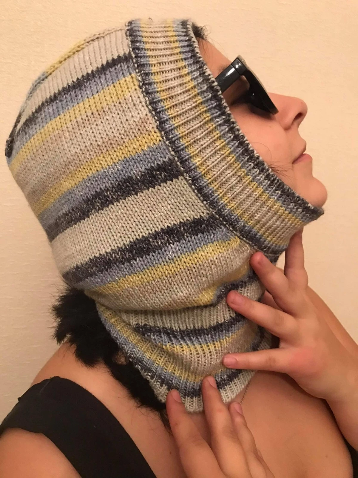 hand knitted balaclava face mask and fingerless gloves women. full ski mask .