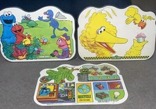 Vintage Sesame Street Laminated Playtime Placemat lot of 3 reversible 80  s CTW