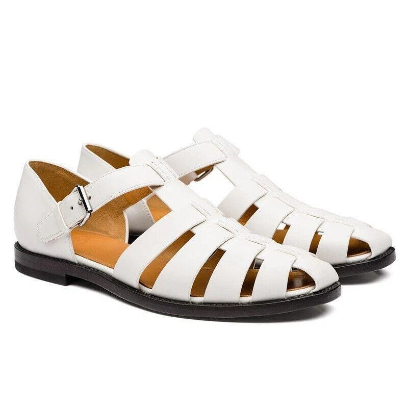 La Milano Men\'s Jonathan II Fisherman Leather Vacation White Sandals size 15 White Fisherman Sandals for Men with Upper Leather for sale  main image 3