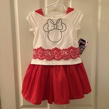 Disney Minnie Mouse Red Dress Full Skirt Embroidered Girls Size 2T NWT