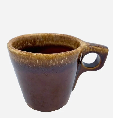 Hull Vintage Oven Proof Brown Drip Glaze Coffee Mug Cup USA O handle 8 oz