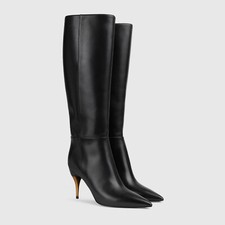 Women Knee High Boots Pointed Toe Thin High Heels Full Zip Shoes Plus Size 4-16