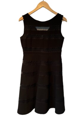 Sandro Paris black lace stripe mini dress size 2 