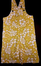 HILO HATTIE Girls Summer Romper Overalls Hawaiian Yellow White 5 6 Vintage EUC