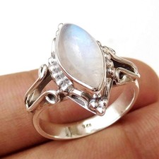 Natural Moonstone Ring Solid 925 Sterling Silver Rainbow moonstone Ring-R281