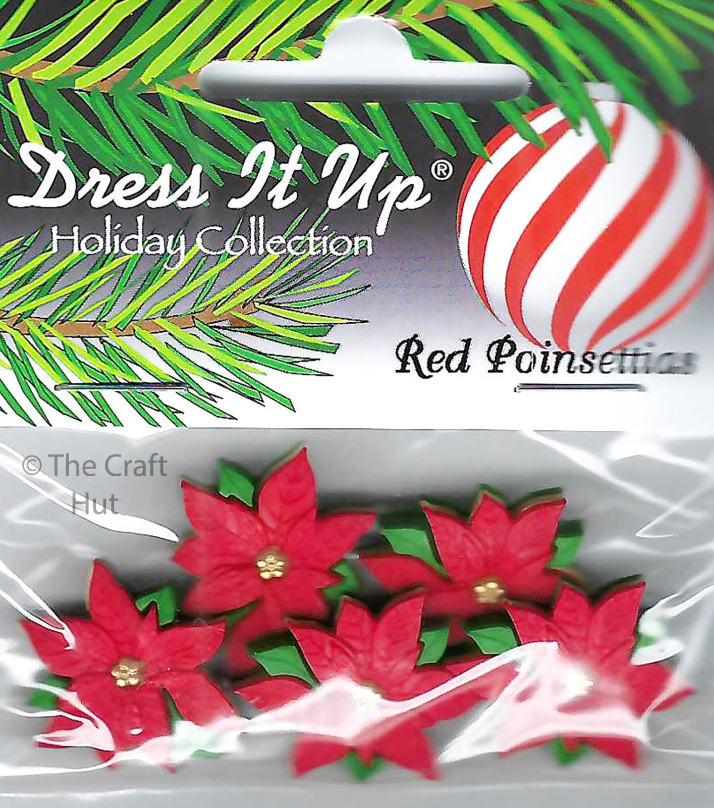 Dress It Up Novelty Fun Shank Buttons Christmas Red Poinsettias Flowers New