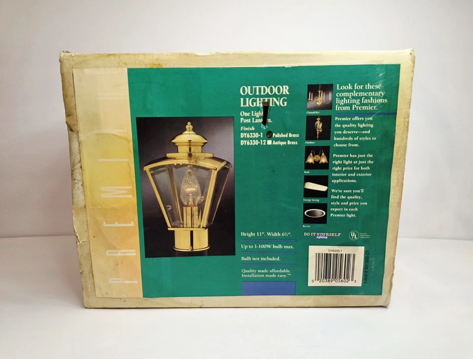 Luz de poste exterior Premier vintage de latón macizo con vidrio biselado nueva caja abierta nueva de colección Foto 3 de 4