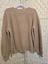 Womens Able Crew Neck Brown / Tan Sweater Size XXL Ribbed Knit Easy Care