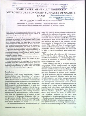 Some experimentally produced microtextures on grain surfaces of quartz sand; Lin