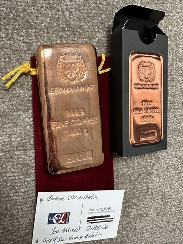 Germania Mint 1kg Copper Bar 1000g Bullion - Immediate Express Delivery NOW!