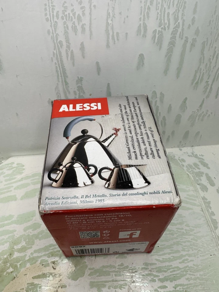 Alessi Michael Graves Design Series Stainless Steel Sugar Bowl w/ Spoon Blue New - Image 2 of 4