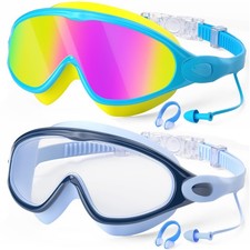 Kids Swim Goggles 2 Pack Swimming Goggles Anti-Fog UV Protection Wide View Wa...