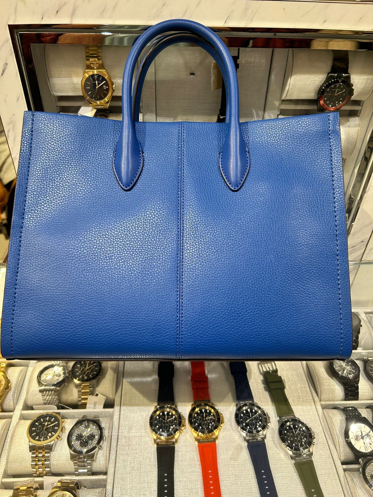 Michael Kors Mirella Medium Crossbody Tote Bag Purse Leather Blue Shoulder Lady thumbnail 4