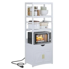 3-Tier Bakers Rack Cabinet, Fits 1.0 Cu.Ft. Microwave, Farmhouse Kitchen Stan...