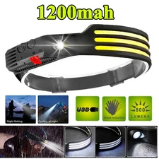 COB LED Headlamp USB-Rechargeable Headlight Torch Work Light Bar Head Band Lamp