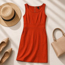 Ann Taylor Sheath Dress Orange Exposed Zipper Sleeveless Empire Waist - Size: 6