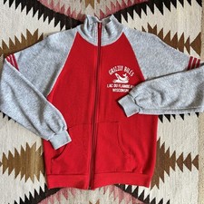 Vintage 1970s Cotton Blend Full Zip Sweatshirt Sz M - Grizzly Bills - Red/Gray