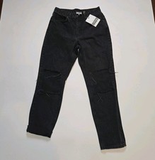 The Ragged Jeans CHARCOAL BURNER MOM JEANS Washed Black Ripped Knees Size 30 NWT