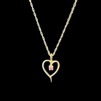 14kt Yellow Gold Ruby Heart Pendant Charm Hallmarked 18'' Necklace 2.19 Grams