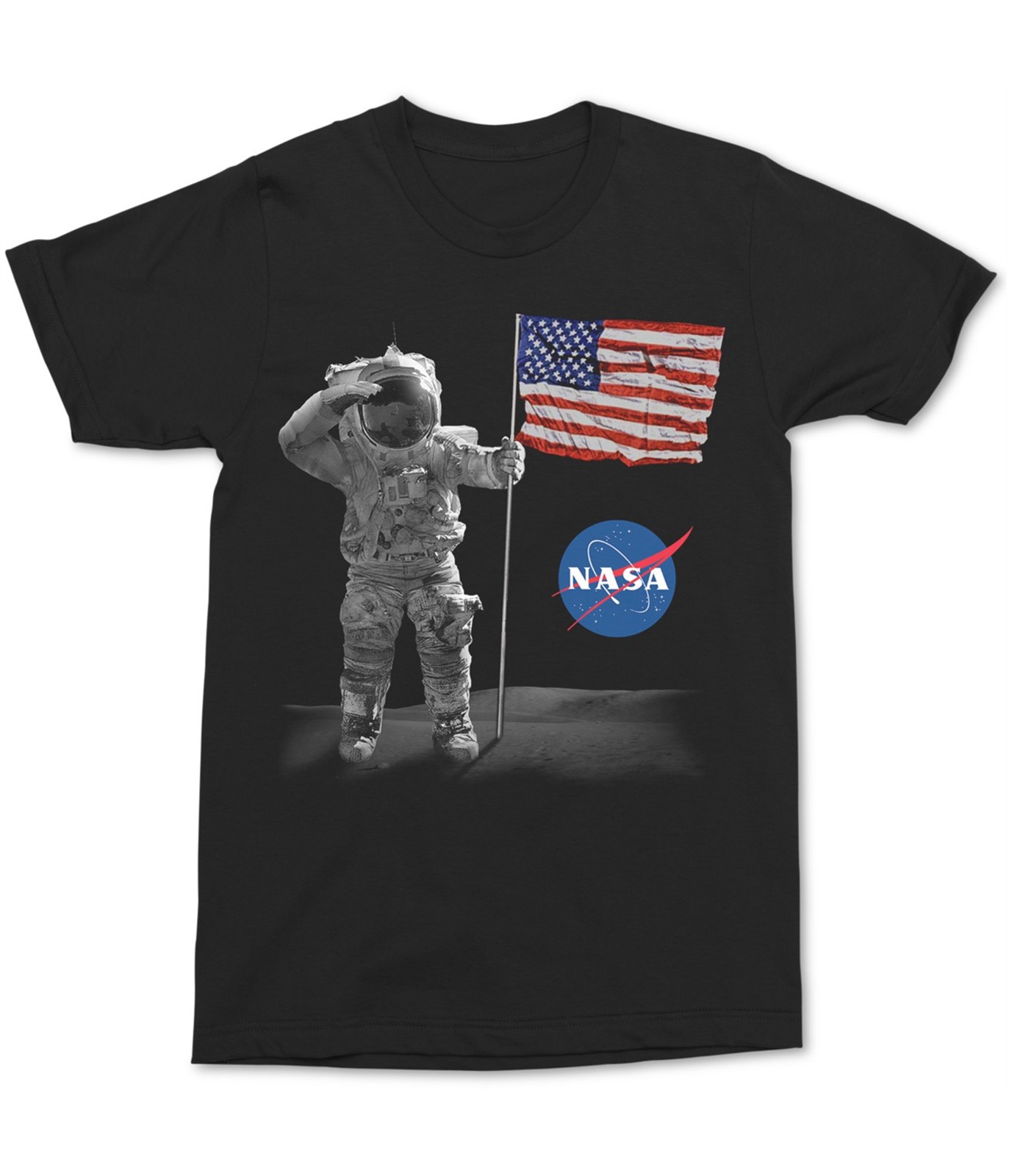 Меняет мужскую футболку с рисунком NASA, черная, среднего размера