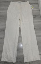 Calvin Klein - White Linen Blend Pleated Wide Leg Pants Women's Size 8