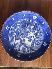 Antiker japanischer Teller Igezara blau & weiß um 1900 Meiji Phönix Design 30 cm