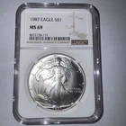 1987 Silver American Eagle (NGC MS-69) Brown Label Clean Nice Coin