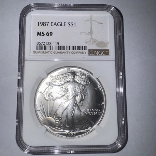 1987 Silver American Eagle (NGC MS-69) Brown Label Clean Nice Coin