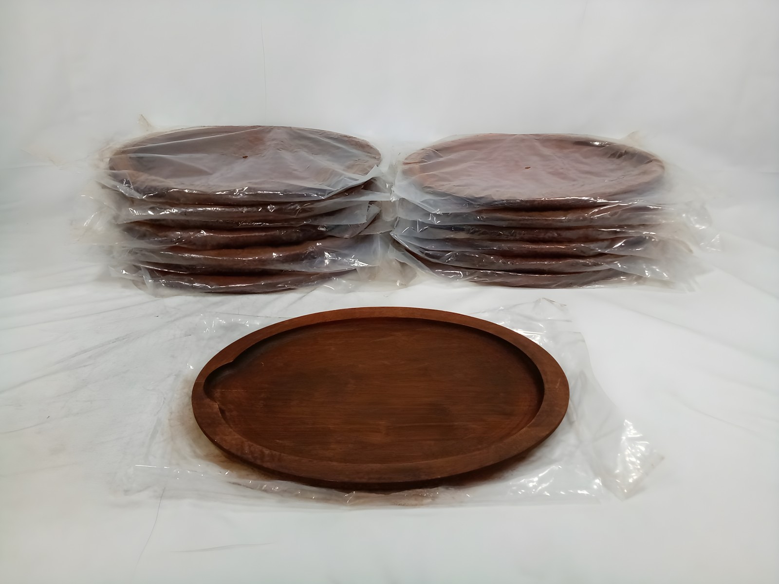 Lot of 14 Valor Oval Rubberwood Underliners, Rustic Chestnut Finish, 15 1/4 4 in