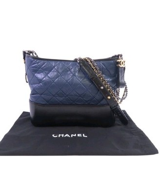 CHANEL Gabrielle Zip Closure Hobo Bag Medium Blue Leather