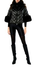 Giubbotto No Secrets nero con pelliccia piumino Corto franchi elisabetta Crop