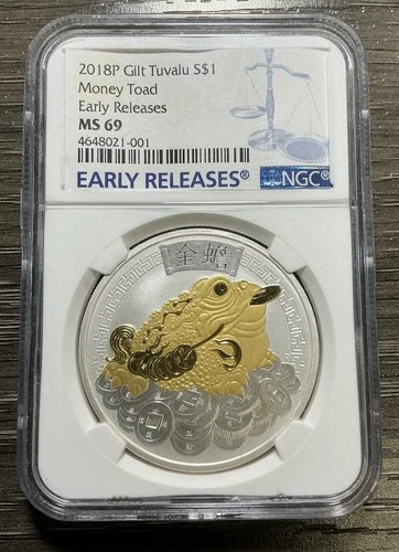 2018 Tuvalu MONEY TOAD Silver Gilt w/ 24k gold $1 1oz Early Releases NGC MS69