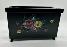 Vintage Black Floral Metal Magazine Record Rack Holder MCM