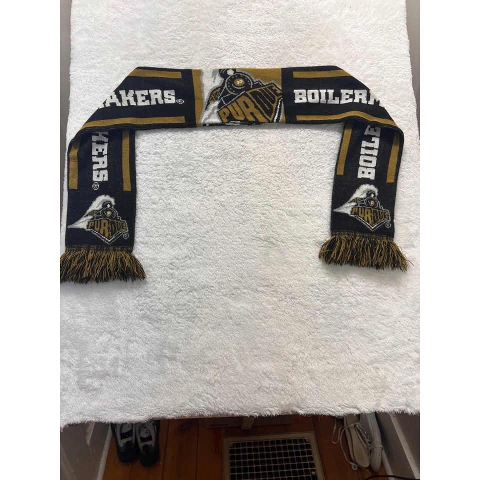 Bufanda Purdue Boilermakers College Team Spirit negra dorada tejida flecos Foto 2 de 4