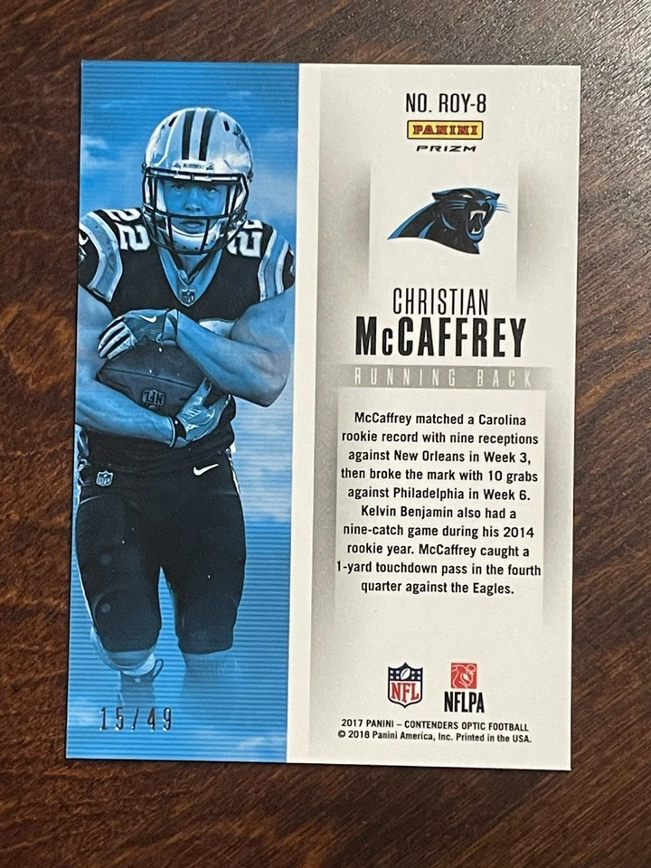 2017 Panini Contenders Optic Rookie of the Year Red /49 Christian McCaffrey Rc - Image 2 of 3