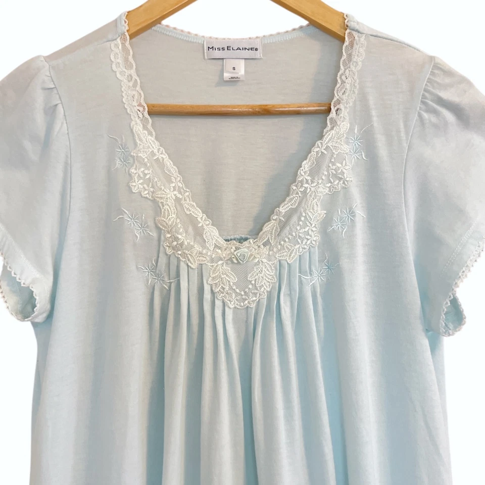 Miss Elaine Short Nightgown Women's Size Small Lightweight Cap Sleeves Blue Aqua - Image 3 of 4