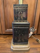 Vintage Asian Tea Caddy Lamp Fredrick Cooper? Black Gold 