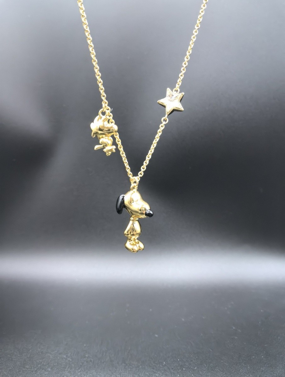 Coach X Peanuts Snoopy And Woodstock Pendant Necklace CCA48 Gold