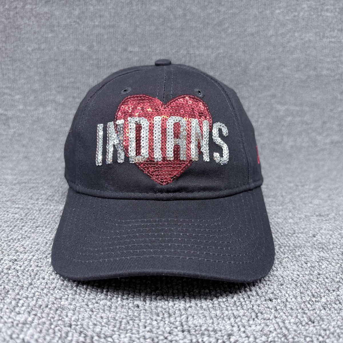 New Era 9TWENTY Cleveland Indians Youth Hat Black Sequin Heart MLB Adjustable