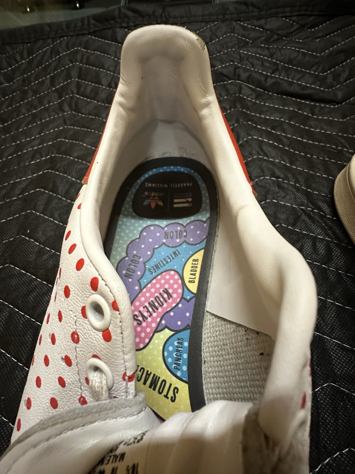 Used / Worn Adidas Stan Smith Pharrell Polka Dot Shoes Red / White Size 10.5 Men