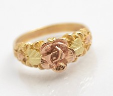 Black Hills 10K Tri Coloured Gold Ring Flower & Leaves Original Box/Certificate