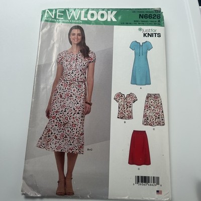 New Look Schnittmuster Kleid Top Rock Bindekragen Stretch Strick ungeschnitten 6-24 N6626