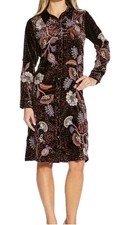 Small Johnny Was Gineva Embroidered Floral Velvet Shirt Dress Misty Leopard $398