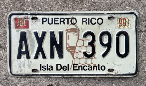Puerto Rico License Plate AXN 390 Isla Del Encanto Morro Castle July 1990 Rare