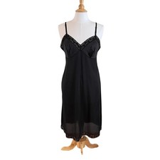 Vanity Fair Black Satin Slip / Slip Dress, Lace 38 / 26" / 44 Style 10-103
