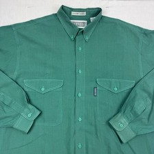 Vintage Levis Button Up Shirt Adult Large Green Striped Silver Label 80s Collar
