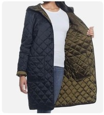 Weatherproof Ladies Reversible Quilted Long Jacket In Black / Loden Size Xl