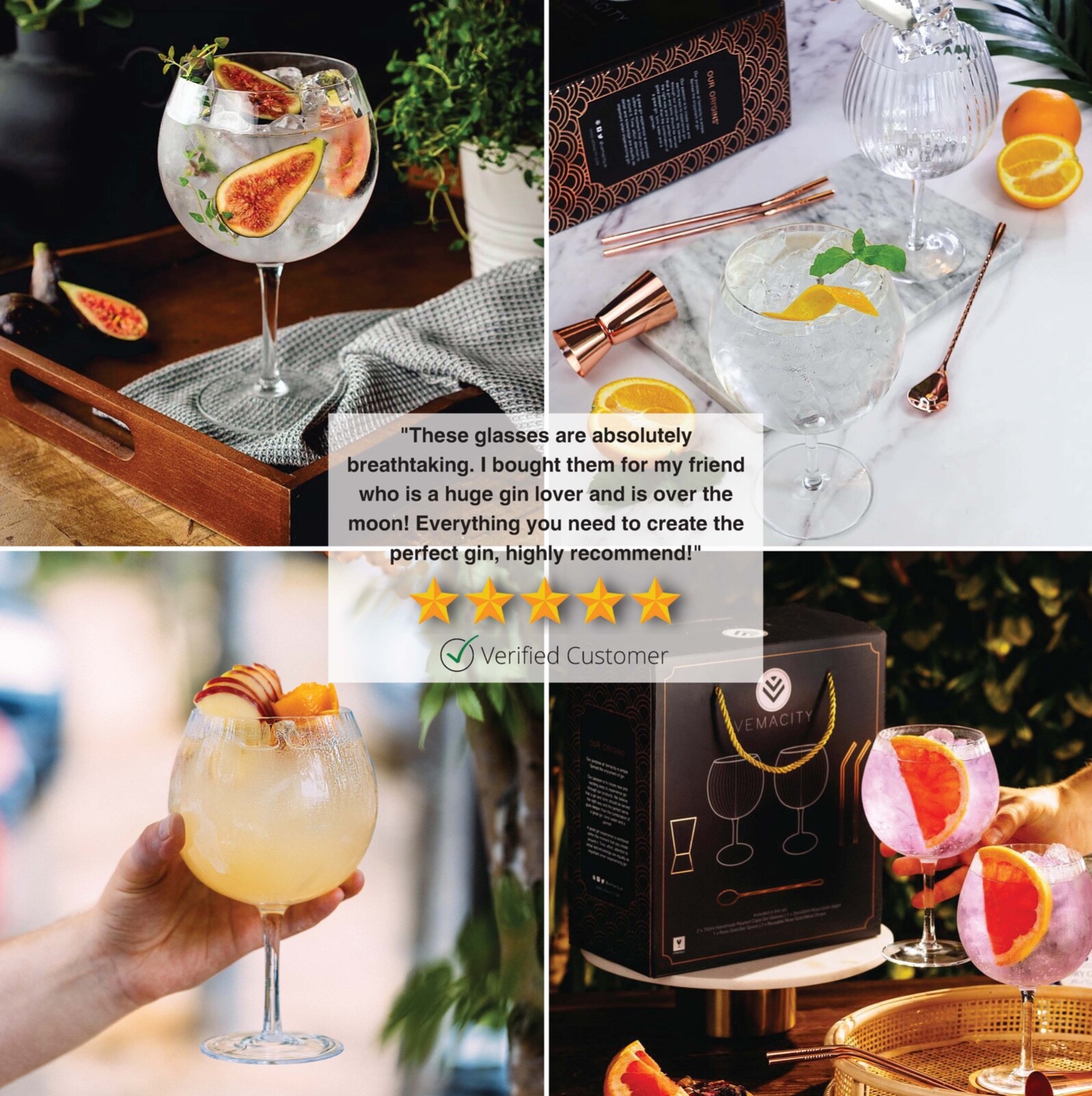 Ribbed Gin Glasses Set of 2 With Rose Gold Bar Accessories eBay