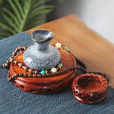 Wooden Base Shelf Sandalwood Fish Tank Vase Bonsai Hollow Display Stand Home Art