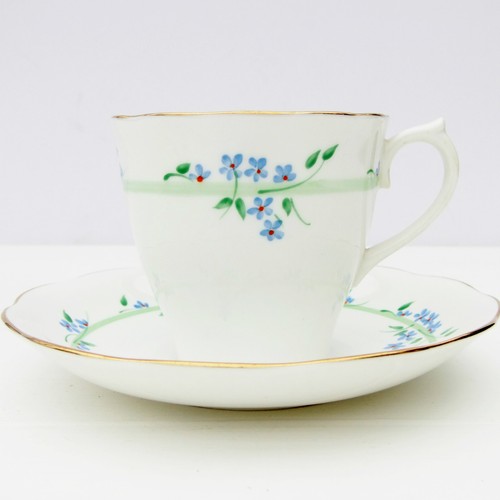 Vintage 1930's Royal Albert Crown China Tea Cup Saucer Set Blue Flowers